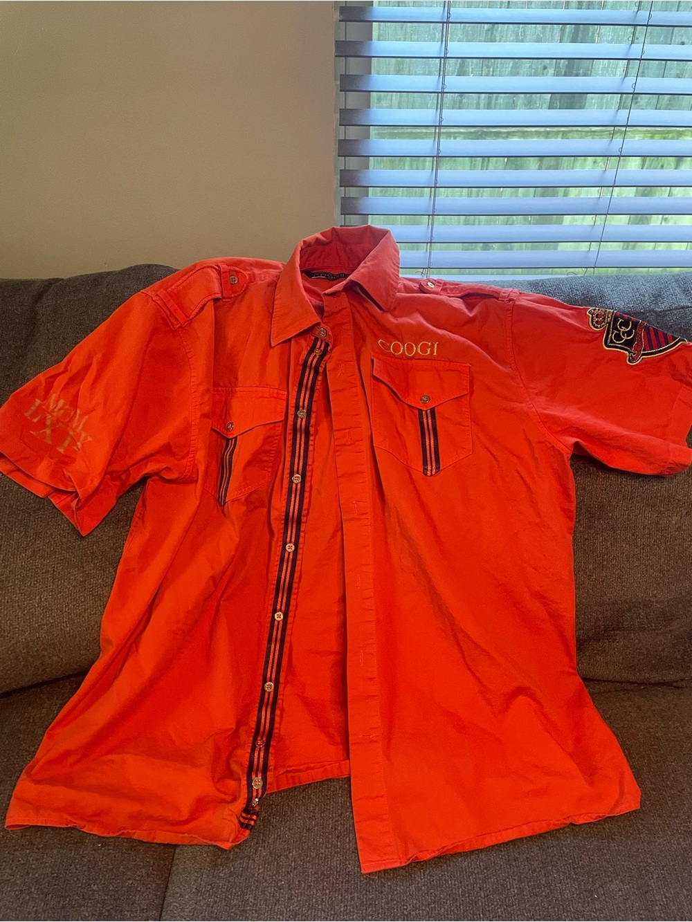 COOGI Men's Short-Sleeve Button Shirt - Bright Orange with Contrast Trim